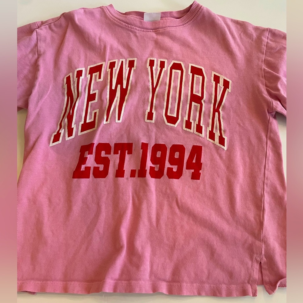 Kids ZARA pink oversized New York slit t-shirt